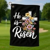 Happy Easter He Is Risen God Jesus Floral Cross Christian Golf Towel thumb 1