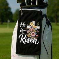 Happy Easter He Is Risen God Jesus Floral Cross Christian Golf Towel thumb 2
