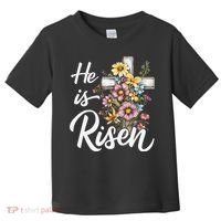 Happy Easter He Is Risen God Jesus Floral Cross Christian Toddler T-Shirt thumb 0