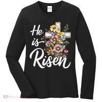 Happy Easter He Is Risen God Jesus Floral Cross Christian Women's Long Sleeve Shirt thumb 0