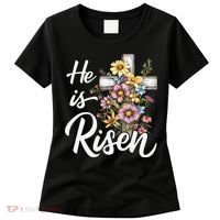 Happy Easter He Is Risen God Jesus Floral Cross Christian Women's T-Shirt thumb 0