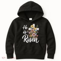 Happy Easter He Is Risen God Jesus Floral Cross Christian Kids Hoodie thumb 0