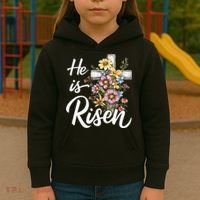 Happy Easter He Is Risen God Jesus Floral Cross Christian Kids Hoodie thumb 3