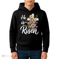Happy Easter He Is Risen God Jesus Floral Cross Christian Kids Hoodie thumb 4