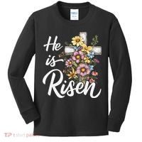 Happy Easter He Is Risen God Jesus Floral Cross Christian Kids Long Sleeve Shirt thumb 0