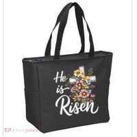 Happy Easter He Is Risen God Jesus Floral Cross Christian Tote Bag thumb 2