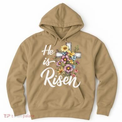 Happy Easter He Is Risen God Jesus Floral Cross Christian Hoodie