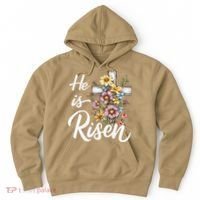 Happy Easter He Is Risen God Jesus Floral Cross Christian Hoodie thumb 0