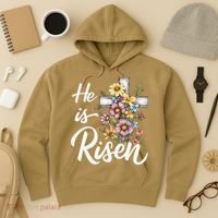 Happy Easter He Is Risen God Jesus Floral Cross Christian Hoodie thumb 3