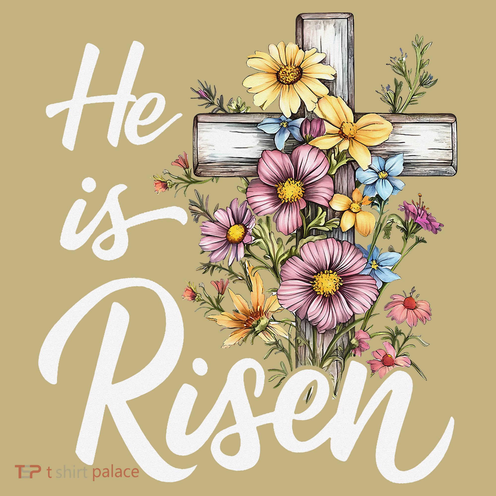 Happy Easter He Is Risen God Jesus Floral Cross Christian Long Sleeve Shirt