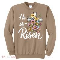 Happy Easter He Is Risen God Jesus Floral Cross Christian Sweatshirt thumb 0