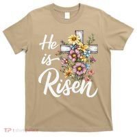 Happy Easter He Is Risen God Jesus Floral Cross Christian T-Shirt thumb 0