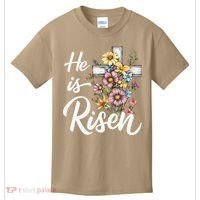 Happy Easter He Is Risen God Jesus Floral Cross Christian Kids T-Shirt thumb 0