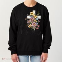 Happy Easter He Is Risen God Jesus Floral Cross Christian Women's Sweatshirt thumb 0