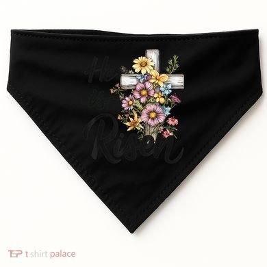 Happy Easter He Is Risen God Jesus Floral Cross Christian USA-Made Doggie Bandana