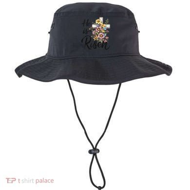 Happy Easter He Is Risen God Jesus Floral Cross Christian Bucket Hat