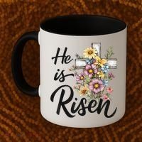 Happy Easter He Is Risen God Jesus Floral Cross Christian Coffee Mug thumb 2