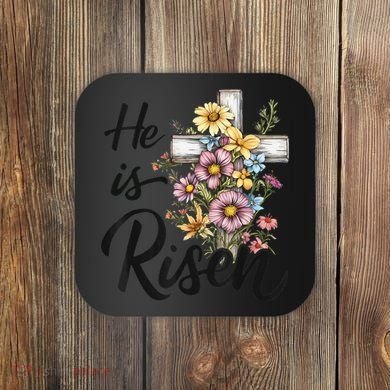 Happy Easter He Is Risen God Jesus Floral Cross Christian Coaster