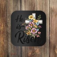 Happy Easter He Is Risen God Jesus Floral Cross Christian Coaster thumb 0