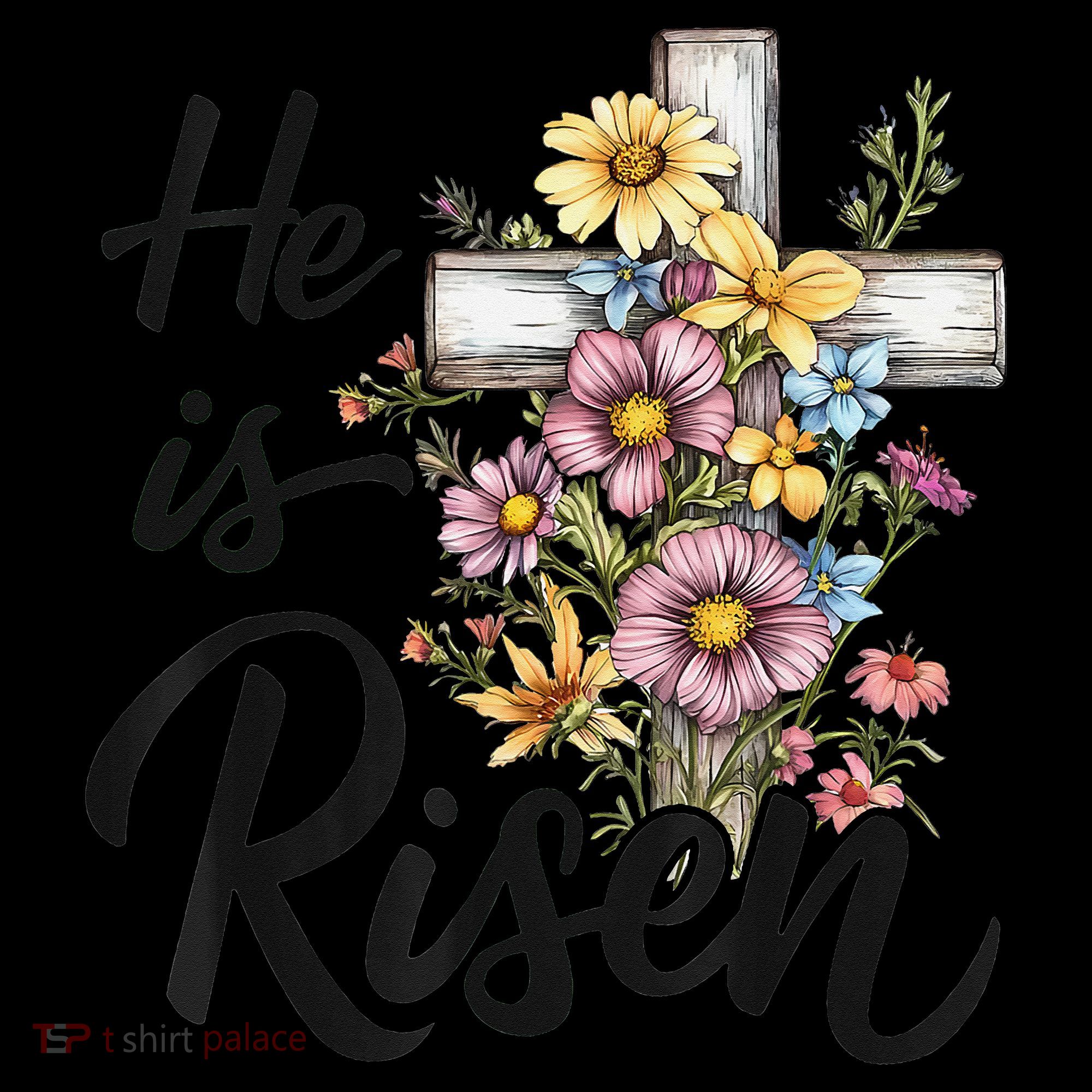 Happy Easter He Is Risen God Jesus Floral Cross Christian Women's Hoodie