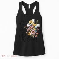 Happy Easter He Is Risen God Jesus Floral Cross Christian Women's Tank Top thumb 0