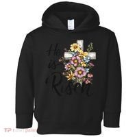Happy Easter He Is Risen God Jesus Floral Cross Christian Toddler Hoodie thumb 0