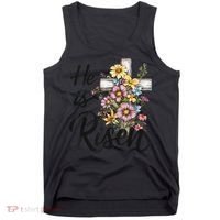Happy Easter He Is Risen God Jesus Floral Cross Christian Tank Top thumb 0