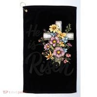 Happy Easter He Is Risen God Jesus Floral Cross Christian Golf Towel thumb 0