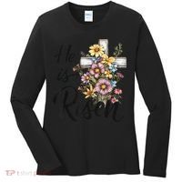 Happy Easter He Is Risen God Jesus Floral Cross Christian Women's Long Sleeve Shirt thumb 0