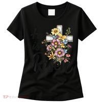 Happy Easter He Is Risen God Jesus Floral Cross Christian Women's T-Shirt thumb 0