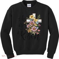 Happy Easter He Is Risen God Jesus Floral Cross Christian Kids Sweatshirt thumb 0