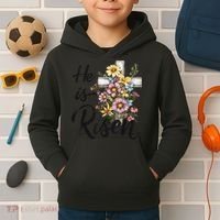 Happy Easter He Is Risen God Jesus Floral Cross Christian Kids Hoodie thumb 2