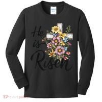 Happy Easter He Is Risen God Jesus Floral Cross Christian Kids Long Sleeve Shirt thumb 0