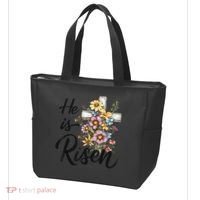 Happy Easter He Is Risen God Jesus Floral Cross Christian Tote Bag thumb 3