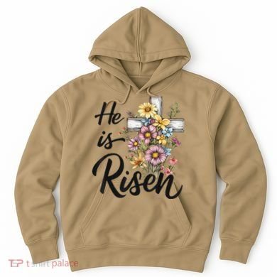 Happy Easter He Is Risen God Jesus Floral Cross Christian Hoodie