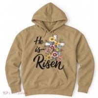 Happy Easter He Is Risen God Jesus Floral Cross Christian Hoodie thumb 0