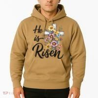 Happy Easter He Is Risen God Jesus Floral Cross Christian Hoodie thumb 2