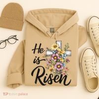 Happy Easter He Is Risen God Jesus Floral Cross Christian Hoodie thumb 4