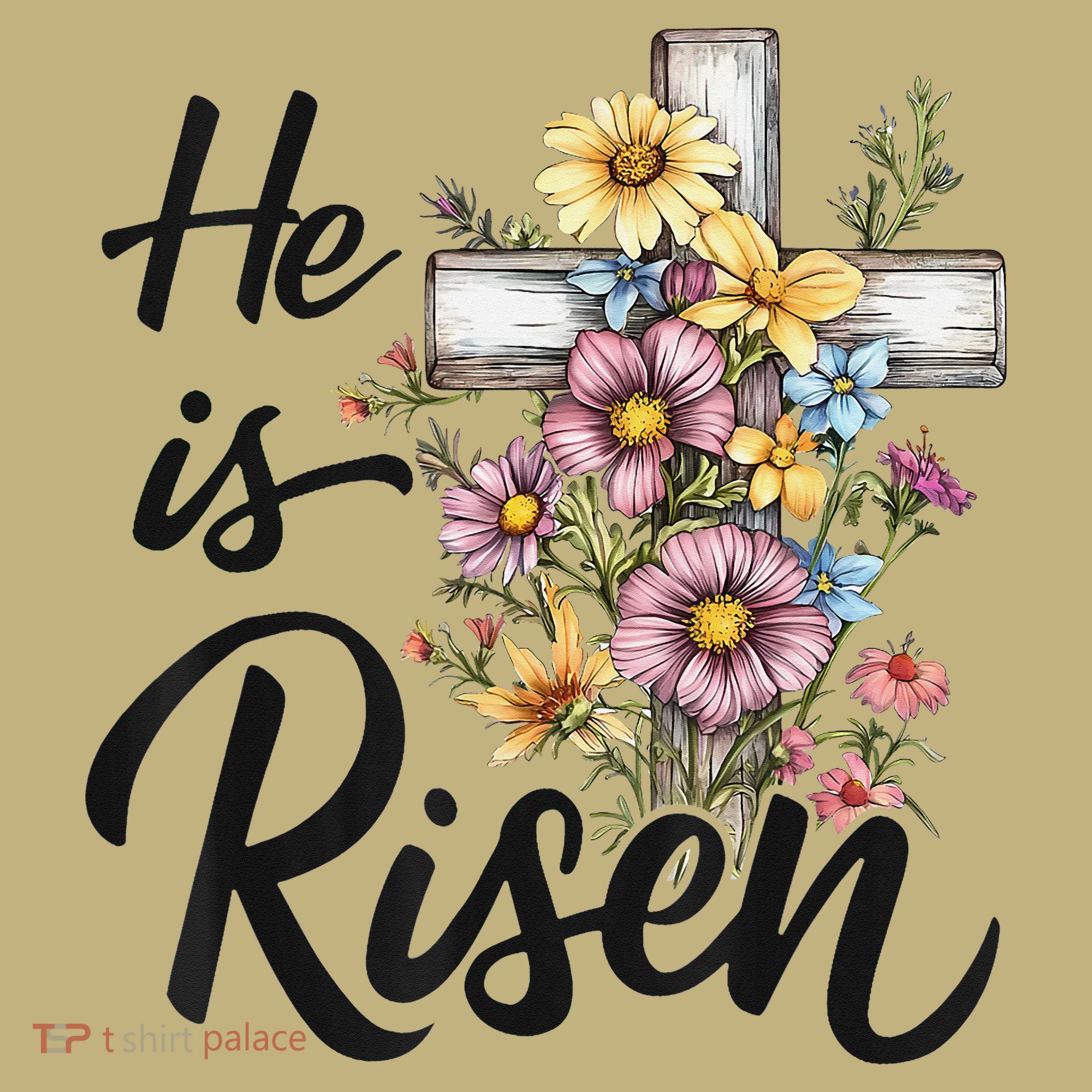 Happy Easter He Is Risen God Jesus Floral Cross Christian Long Sleeve Shirt