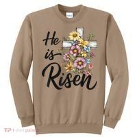 Happy Easter He Is Risen God Jesus Floral Cross Christian Sweatshirt thumb 0