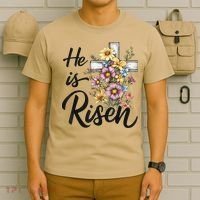 Happy Easter He Is Risen God Jesus Floral Cross Christian T-Shirt thumb 6
