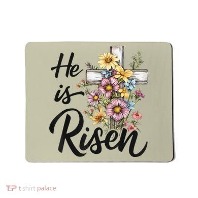 Happy Easter He Is Risen God Jesus Floral Cross Christian Mousepad