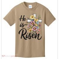 Happy Easter He Is Risen God Jesus Floral Cross Christian Kids T-Shirt thumb 0