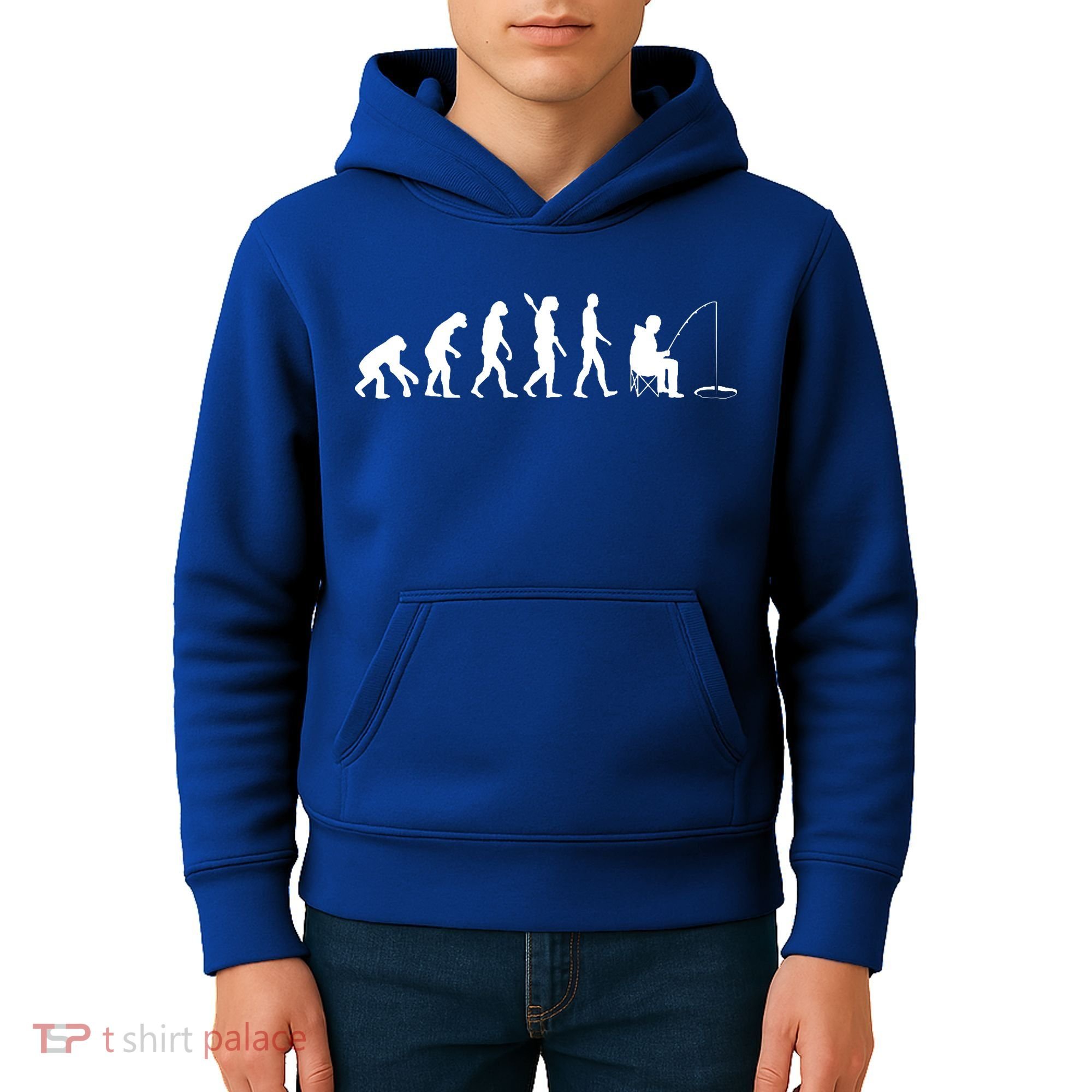 Human Evolution Ice Fishing Kids Hoodie