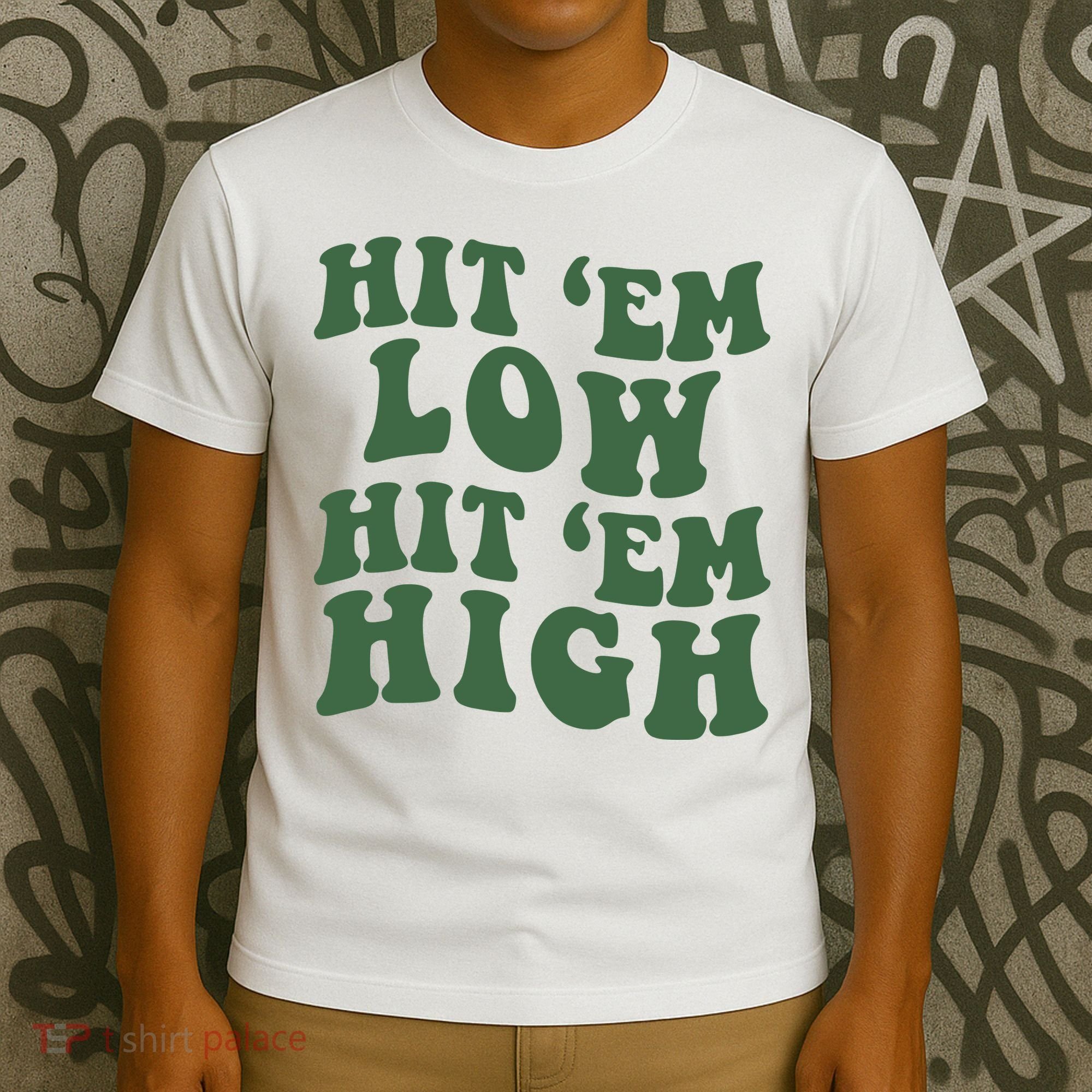 Hit 'Em Low Hit 'Em High Philadelphia Football Champion Lover Trending Gift Idea T-Shirt