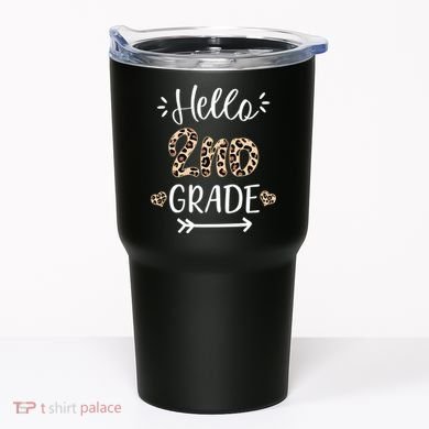 Hello 2nd Grade Cute Leopard Heart Tumbler