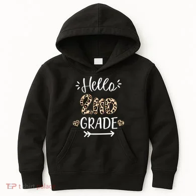 Hello 2nd Grade Cute Leopard Heart Kids Hoodie