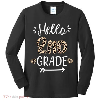 Hello 2nd Grade Cute Leopard Heart Kids Long Sleeve Shirt