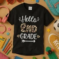 Hello 2nd Grade Cute Leopard Heart Kids T-Shirt thumb 3