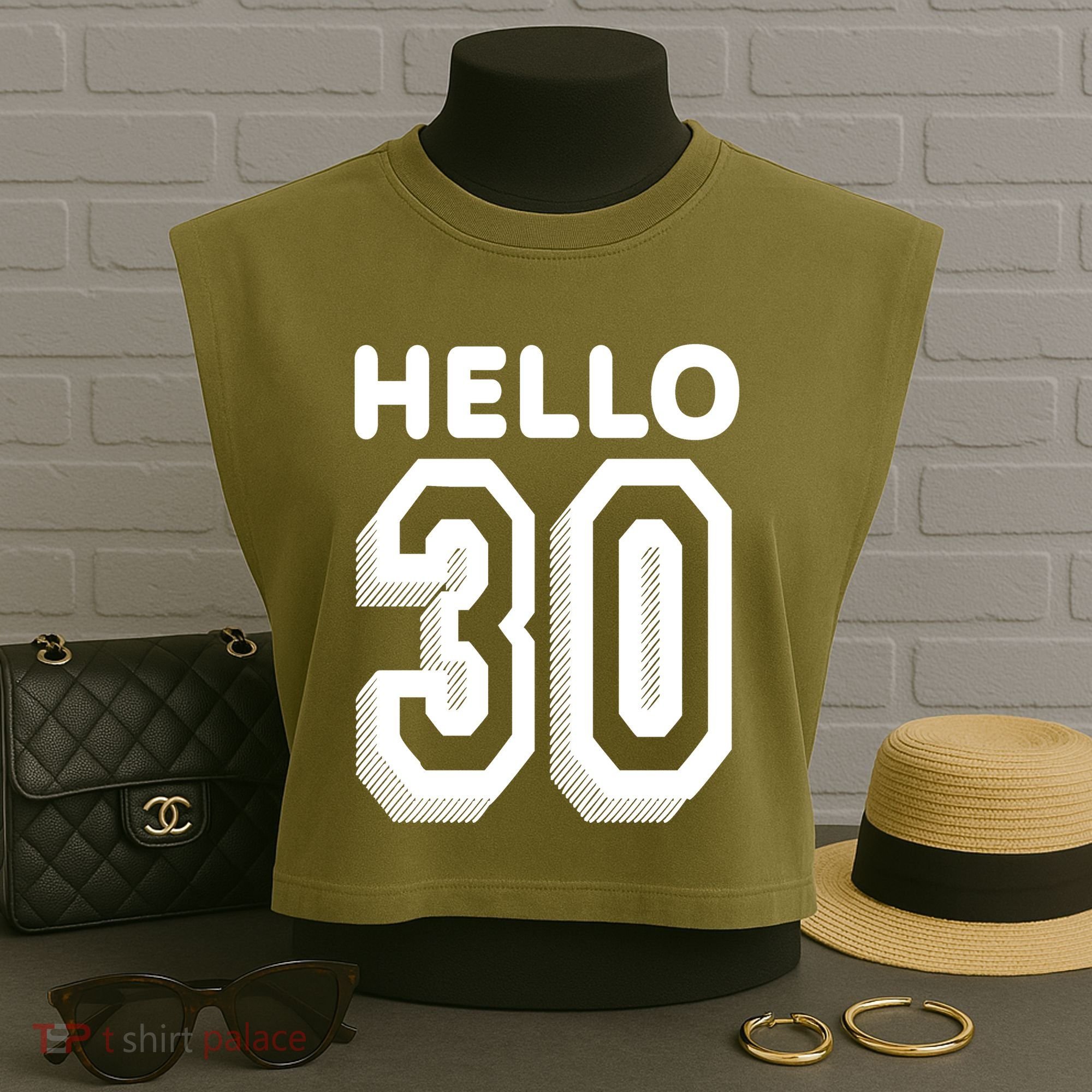 Hello 30 Funny 30th Birthday Garment-Dyed Women's Muscle Tee